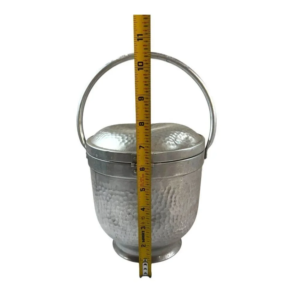 Vintage MCM Modern Nasco Italy Hammered Aluminum Ice Bucket With Lid & Handle